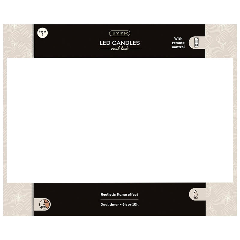 Afbeelding laden in galerijviewer, Lumineo 3-delig realistische led kaars met wax pit en vlam effect ø7.5 hoogte 9,5-13,5-20cm zwart met timer werkt op afstandsbediening en batterij