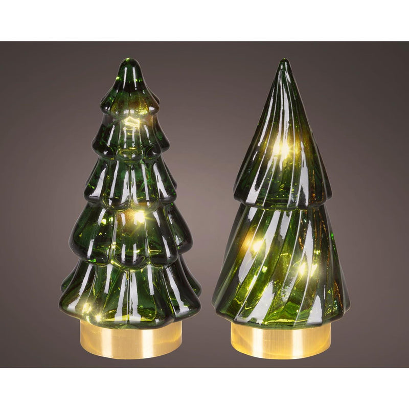 Afbeelding laden in galerijviewer, Lumineo micro led kerstboom glas ã˜6x12.8cm groen warm wit 2 assorti