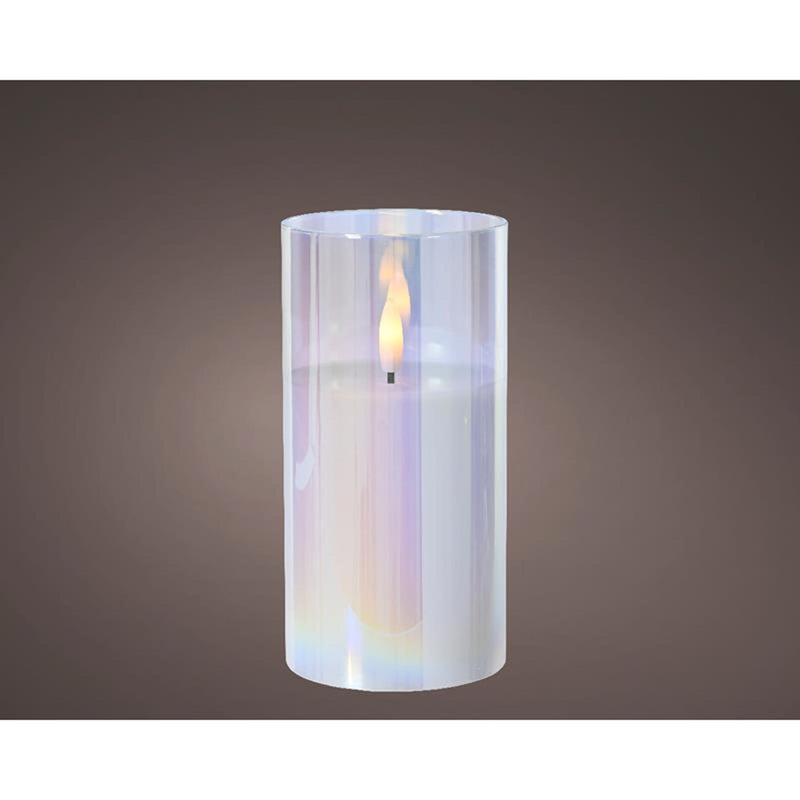 Afbeelding laden in galerijviewer, Lumineo ked kaars in glas voor binnen met vlamefect en timer dia.7,5x15cm iriserend