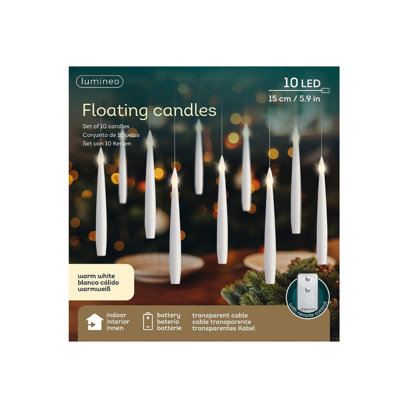 Afbeelding laden in galerijviewer, Lumineo led floating candles 10-delig wit met afstands bediening ø1,5xh15cm warm wit