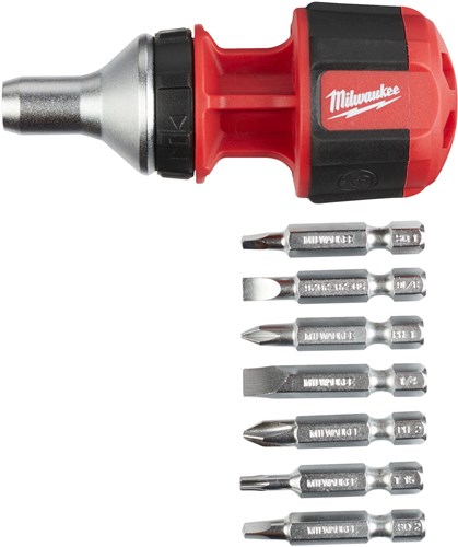 Afbeelding laden in galerijviewer, Milwaukee accessoires 8 in 1 compact ratcheting multi-bit schroevendraaier - 1pc - 4932471868