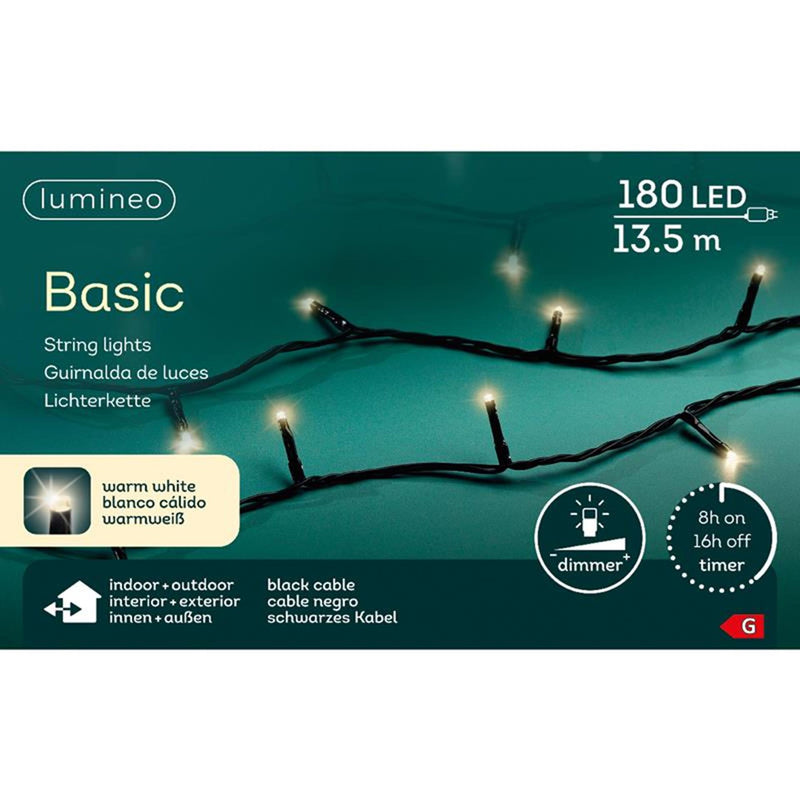 Afbeelding laden in galerijviewer, Lumineo led strengverlichting binnen en buiten 13,5m 180 lamps met 8-uurs timer en dimfunctie