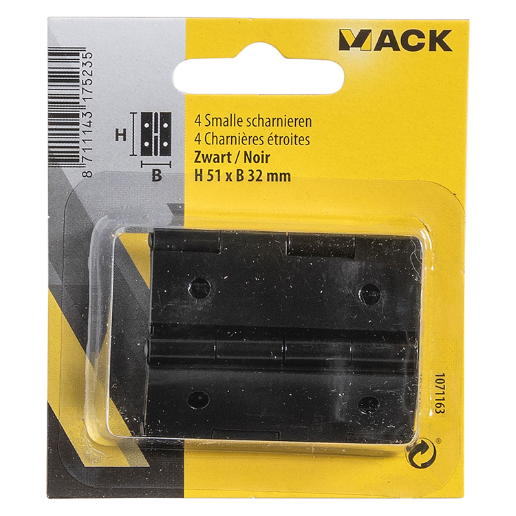 Afbeelding laden in galerijviewer, Mack 1071163 - 4 smalle scharnieren zwart h 51 x b 32 mm | 5 stuks