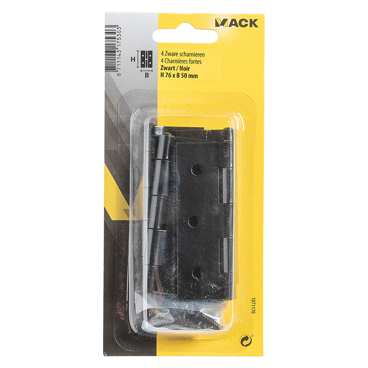 Afbeelding laden in galerijviewer, Mack 1071170 - 4 zware scharnieren zwart h 76 x b 50 mm | 5 stuks