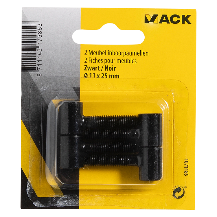 Afbeelding laden in galerijviewer, Mack 1071185 - 2 meubel inboorpaumellen zwart ø 11 x 25 mm | 5 stuks