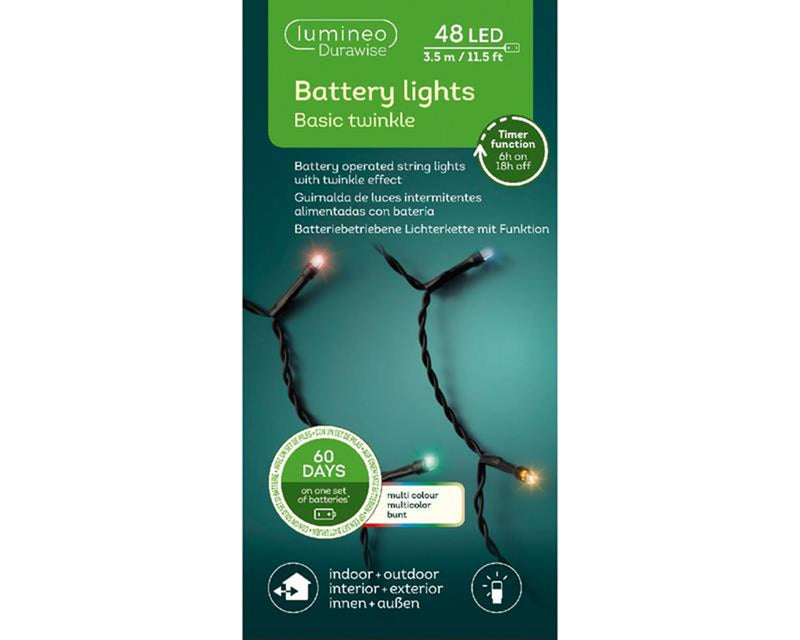 Afbeelding laden in galerijviewer, Lumineo durawise basic 48 led lights op batterij met flits functie en timer 350cm multikleur