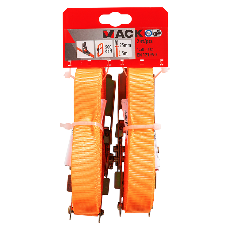 Afbeelding laden in galerijviewer, Mack 1072106 - 2 spangordels pe, ratelspanner25mm-5m max 500kg | 5 stuks