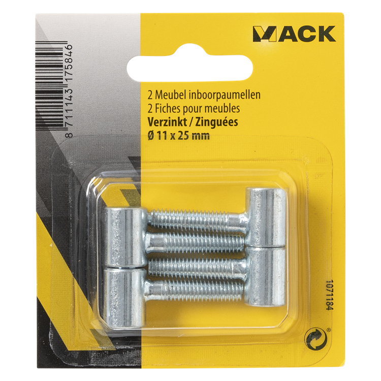 Afbeelding laden in galerijviewer, Mack 1071184 - 2 meubel inboorpaumellen verzinkt ø 11 x 25 mm | 5 stuks