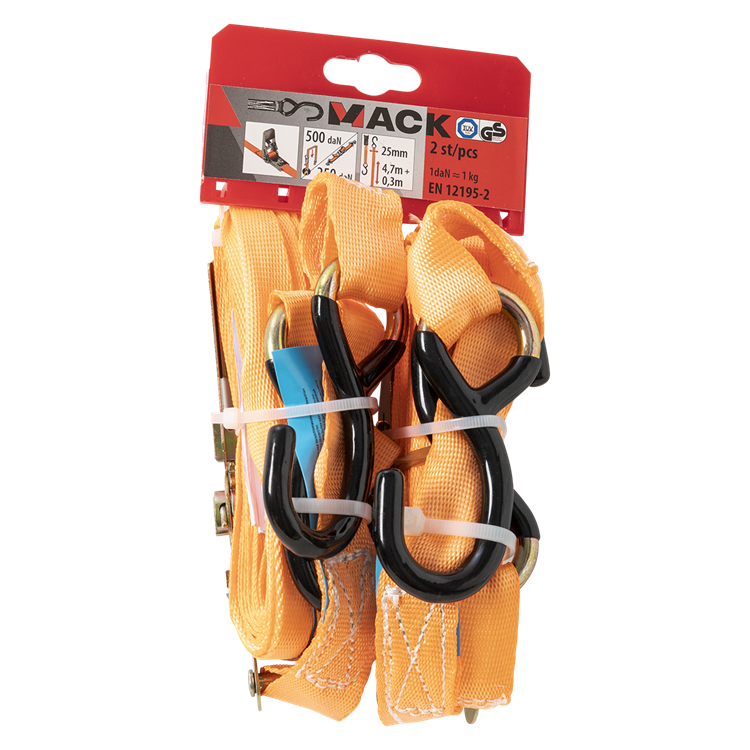 Afbeelding laden in galerijviewer, Mack 1072407 - 2 spangordels pe, ratelspanner25mm-5m max 500kg 2d,2 s haken | 5 stuks