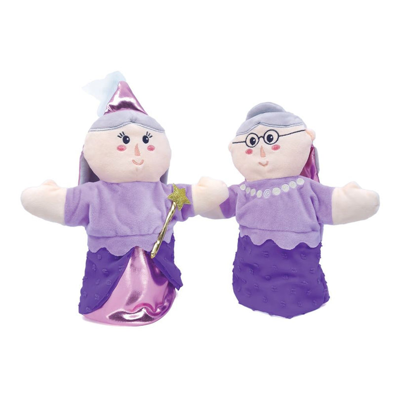 Afbeelding laden in galerijviewer, Dubbelgezichte handpop oma fee. 25 cm. 3