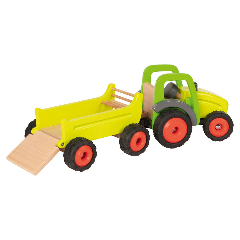 Afbeelding laden in galerijviewer, Goki houten tractor met trailer