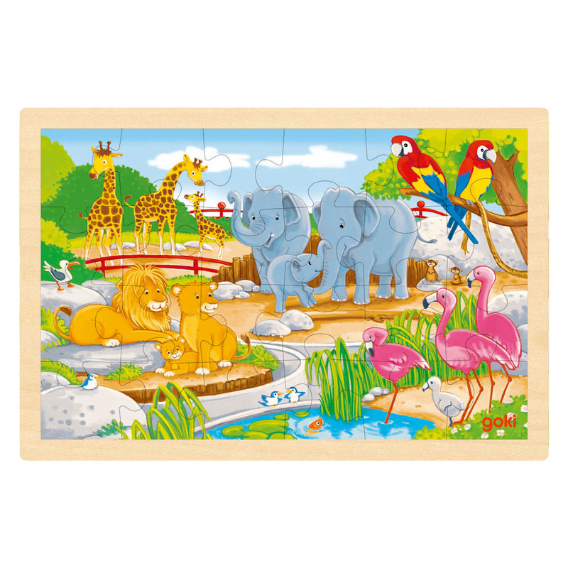 Afbeelding laden in galerijviewer, Goki houten legpuzzel - boerderij en dierentuin - 24st.