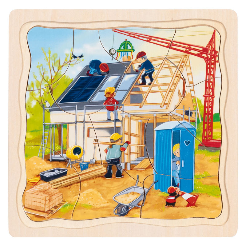 Afbeelding laden in galerijviewer, Goki houten 3-lagen puzzel - huis bouwen - 35st.