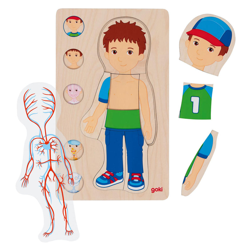 Afbeelding laden in galerijviewer, Goki houten lagenpuzzel menselijk lichaam jongen, 29st.