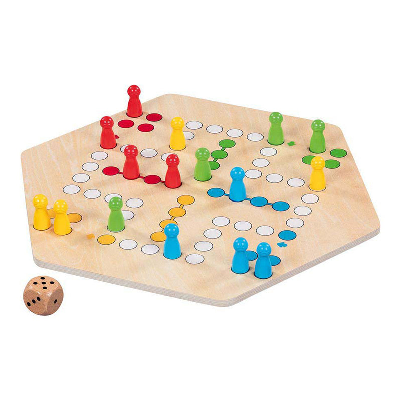 Afbeelding laden in galerijviewer, Goki houten ludo spel - klassiek bordspel voor 6 spelers.