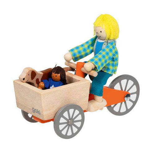 Afbeelding laden in galerijviewer, Goki poppenhuis houten bakfiets met kind en hond