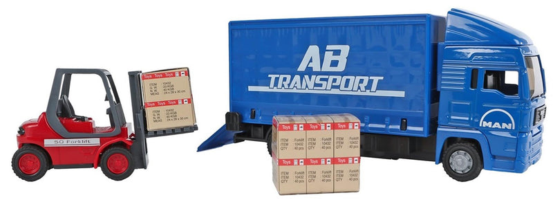 Afbeelding laden in galerijviewer, Man kids globe vrachtwagen met vorkheftruck. 17cm