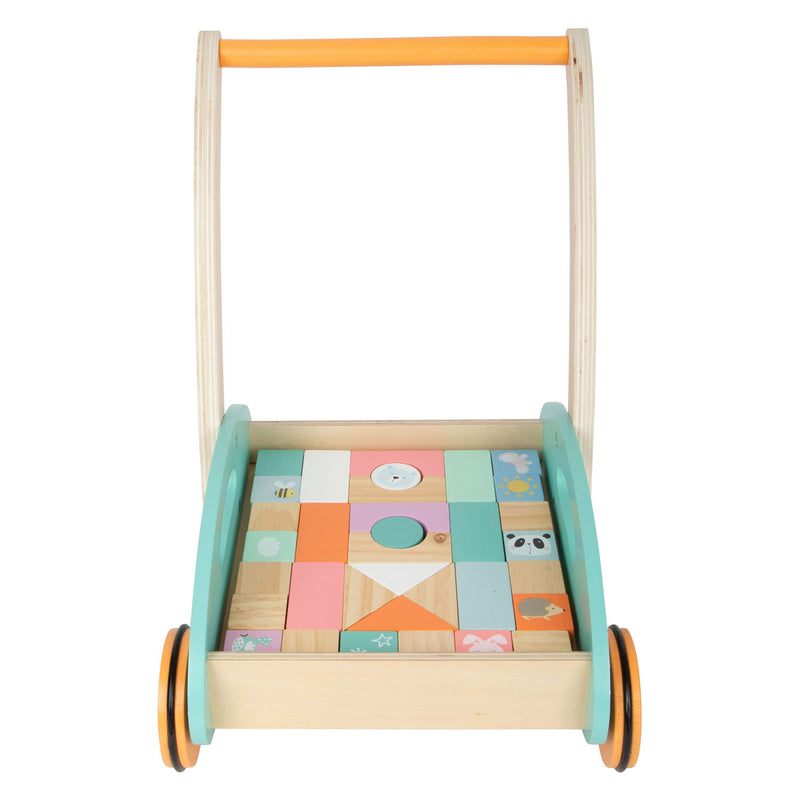Afbeelding laden in galerijviewer, Small foot - houten baby walker loopwagen met blokken pastel, 35dlg.