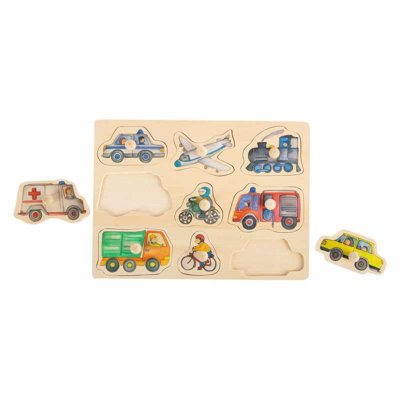 Afbeelding laden in galerijviewer, Small foot - houten noppenpuzzel stadsvoertuigen, 9st.