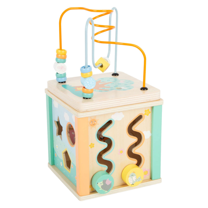 Afbeelding laden in galerijviewer, Small foot - houten activiteitenkubus en motoriekspiraal pastel