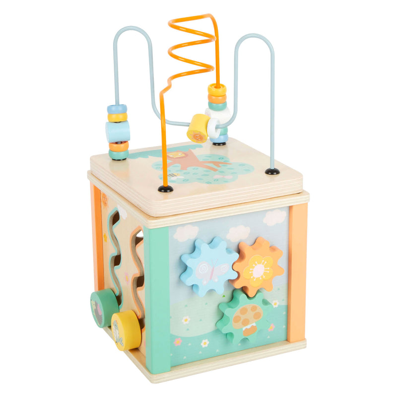 Afbeelding laden in galerijviewer, Small foot - houten activiteitenkubus en motoriekspiraal pastel