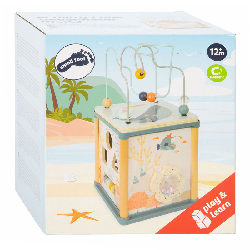 Afbeelding laden in galerijviewer, Small foot - houten activiteitenkubus en motoriekspiraal onderwaterwereld