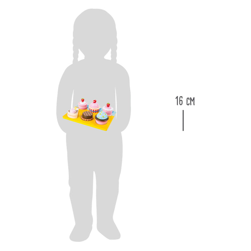 Afbeelding laden in galerijviewer, Small foot - houten speeleten cupcakes en cake set, 13dlg.