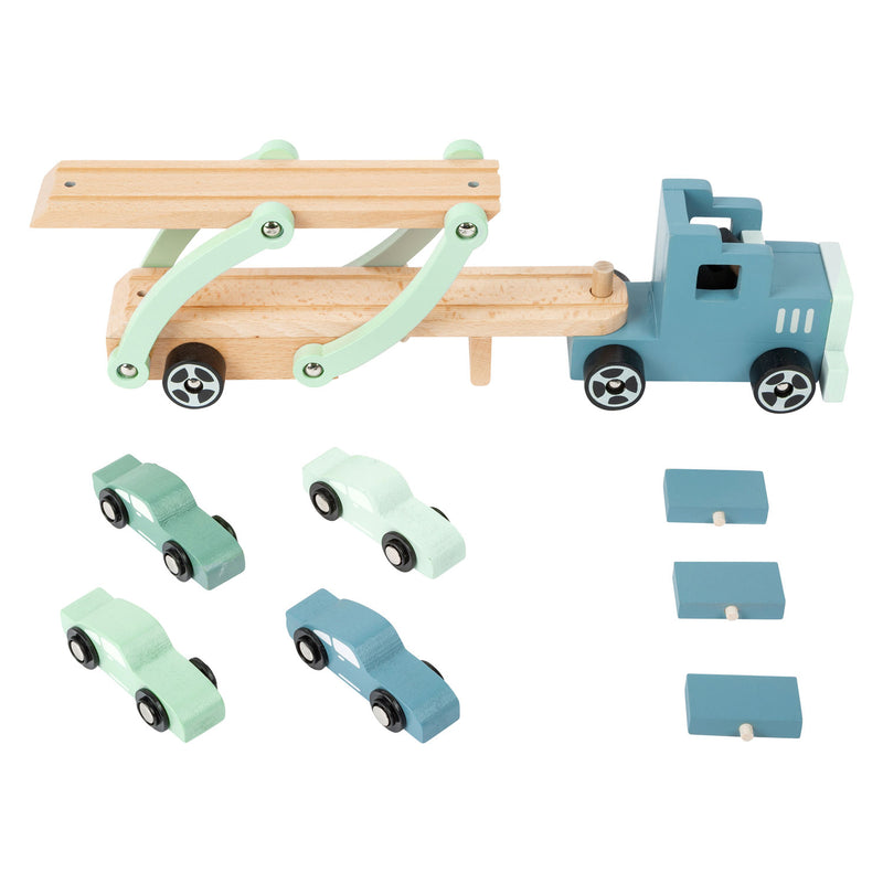 Afbeelding laden in galerijviewer, Small foot - houten vrachtwagen transporter chicago met auto's, 9dlg.
