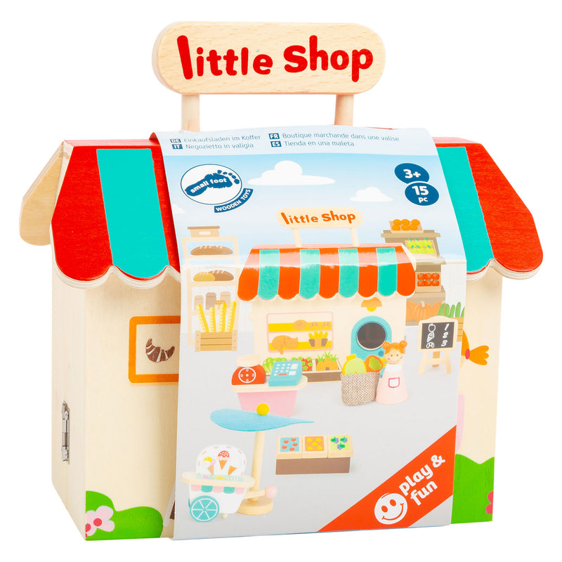 Afbeelding laden in galerijviewer, Small foot - houten meeneem speelwinkel poppenhuis, 15dlg.
