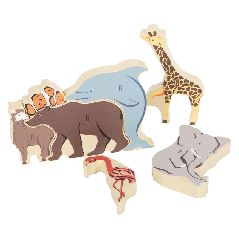 Afbeelding laden in galerijviewer, Small foot - houten letter en vormenpuzzel dieren, 26st.