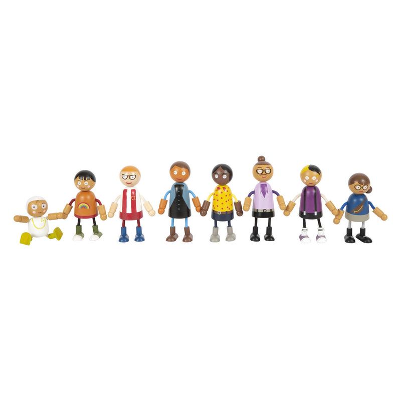 Afbeelding laden in galerijviewer, Small foot - houten buigzame poppenfamilie met baby, 8st.