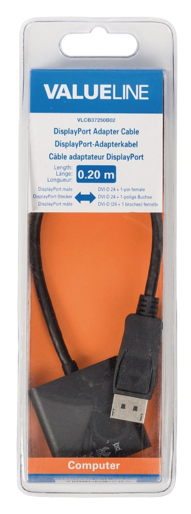 Afbeelding laden in galerijviewer, Valueline vlcb37250b02 displayport-adapterkabel displayport mannelijk - dvi-d 24 + 1-pins vrouwelijk 0,20 m zwart