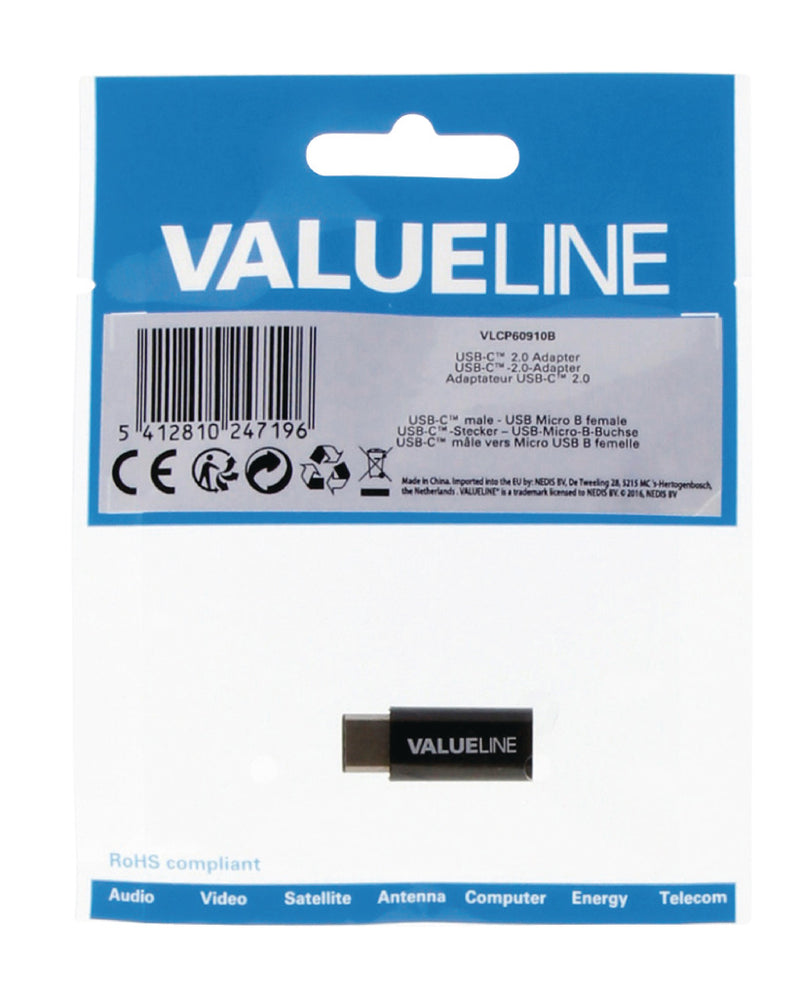 Afbeelding laden in galerijviewer, Valueline vlcp60910b usb 2.0-adapter usb-c male - usb micro-b female zwart