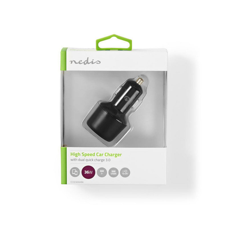 Afbeelding laden in galerijviewer, Nedis ccqc600abk autolader 3,0 a 2x usb (qc 3.0) zwart