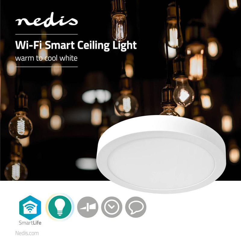 Afbeelding laden in galerijviewer, Nedis wifilaw20wt wi-fi smart plafondlamp rond oslash; 30 cm warm tot koel wit 1200 lm 18 w slank design aluminium