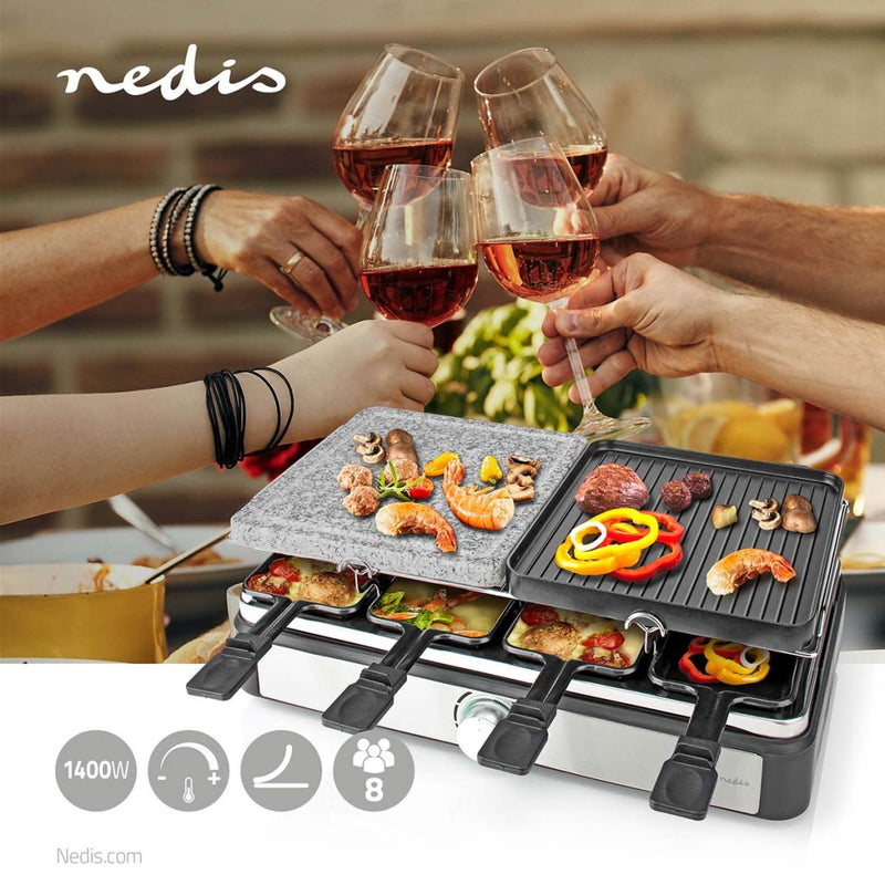 Afbeelding laden in galerijviewer, Nedis fcra300fbk8 raclette steen grill voor 8 personen