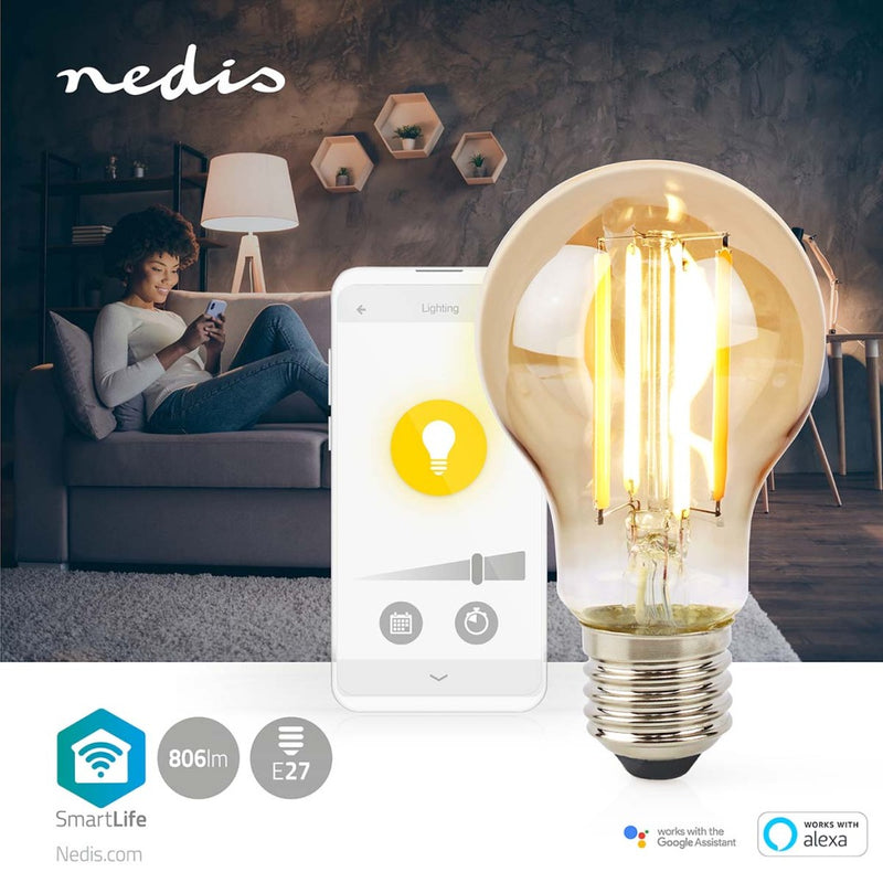 Afbeelding laden in galerijviewer, Nedis wifilrf10a60 smartlife led filamentlamp wi-fi e27 806 lm 7 w warm wit glas android ios peer