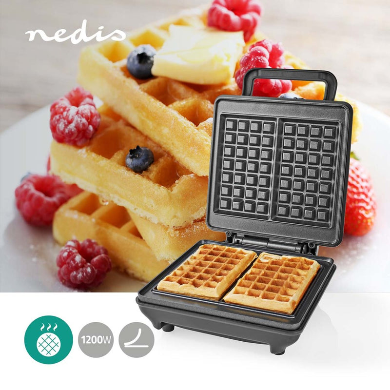Afbeelding laden in galerijviewer, Nedis KAWP210FBK Wafelijzer Belgische Wafels 22 X 12.5 Cm 1200 W Automatische Temperatuurregeling Aluminium