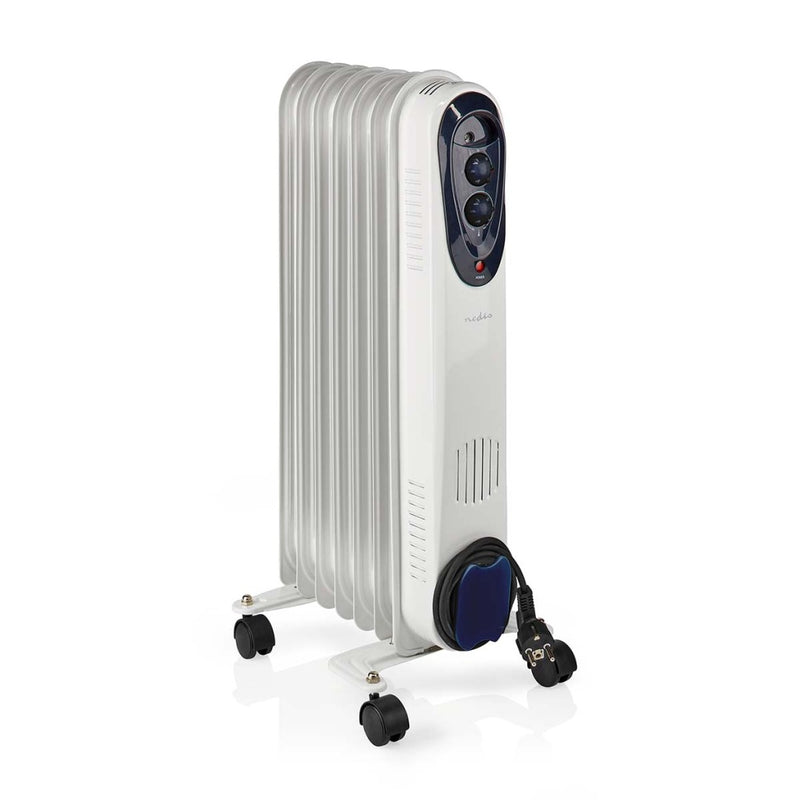 Afbeelding laden in galerijviewer, Nedis htoi30wt7 mobiele olieradiator 600 900 1500 w 7 vinnen instelbare thermostaat 3 warmte standen omvalpreventie wit
