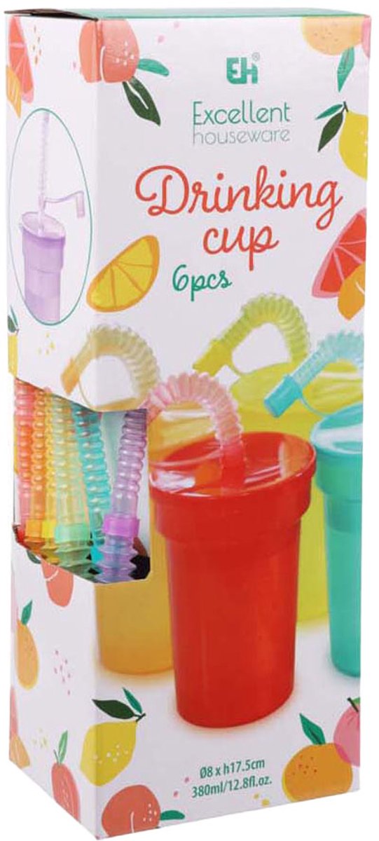 Afbeelding laden in galerijviewer, Koopman gekleurde drinkbekers speelgoed met rietje - set van 6 kunststof bekers.