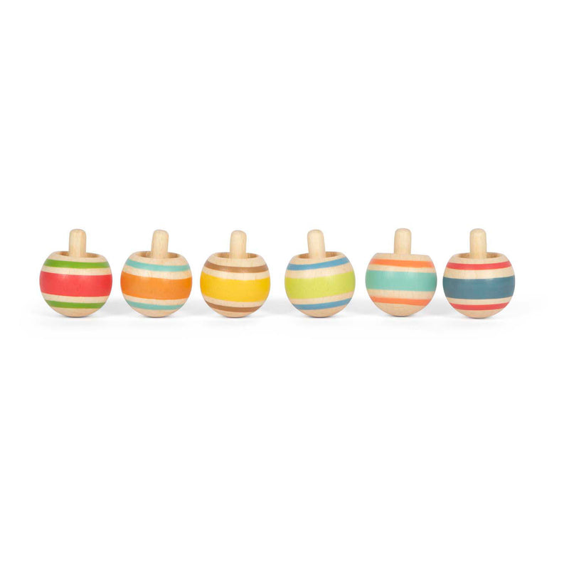 Afbeelding laden in galerijviewer, Small foot - houten tollen gestreept, set van 6