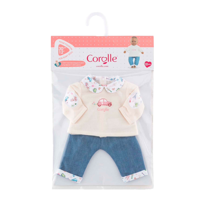 Afbeelding laden in galerijviewer, Corolle t-shirt en spijkerbroek voor babypop, 30cm