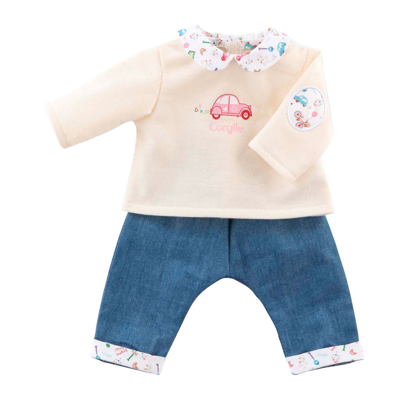 Afbeelding laden in galerijviewer, Corolle t-shirt en spijkerbroek voor babypop, 30cm