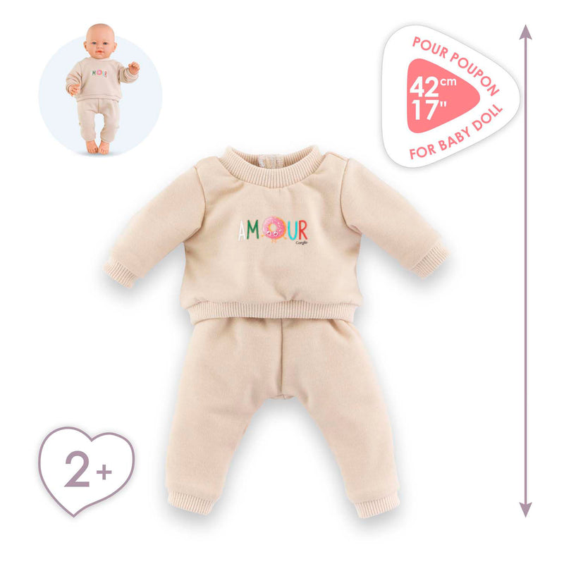 Afbeelding laden in galerijviewer, Corolle babypop trainingspak - beige outfit voor pop 42cm.