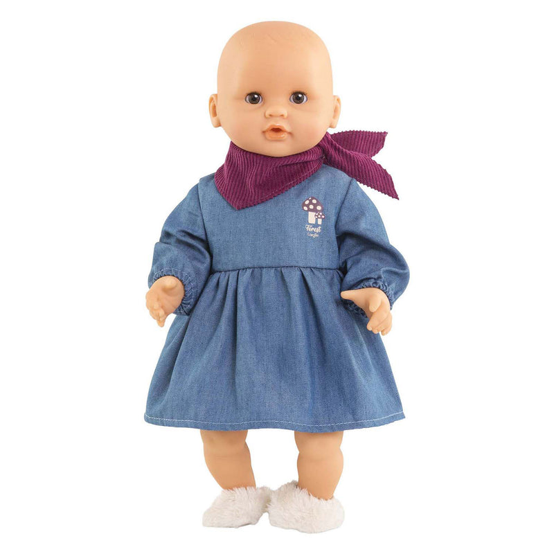 Afbeelding laden in galerijviewer, Corolle jeans jurk met sjaal kleine ontdekker - 30cm