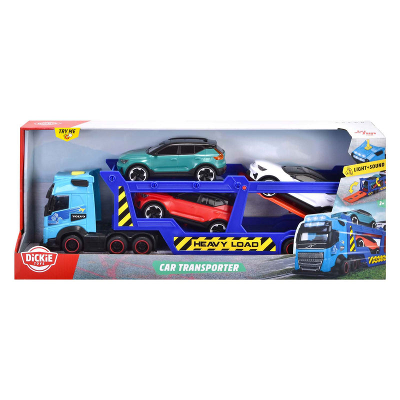 Afbeelding laden in galerijviewer, Dickie toys - car transporter - volvo - vrachtwagen met aanhangwagen - licht en geluid