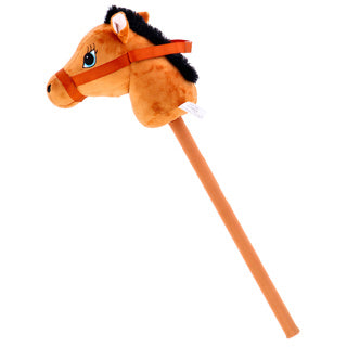 Afbeelding laden in galerijviewer, Pluchiez stokpaardje pluche 70 cm bruin speelgoed paard.
