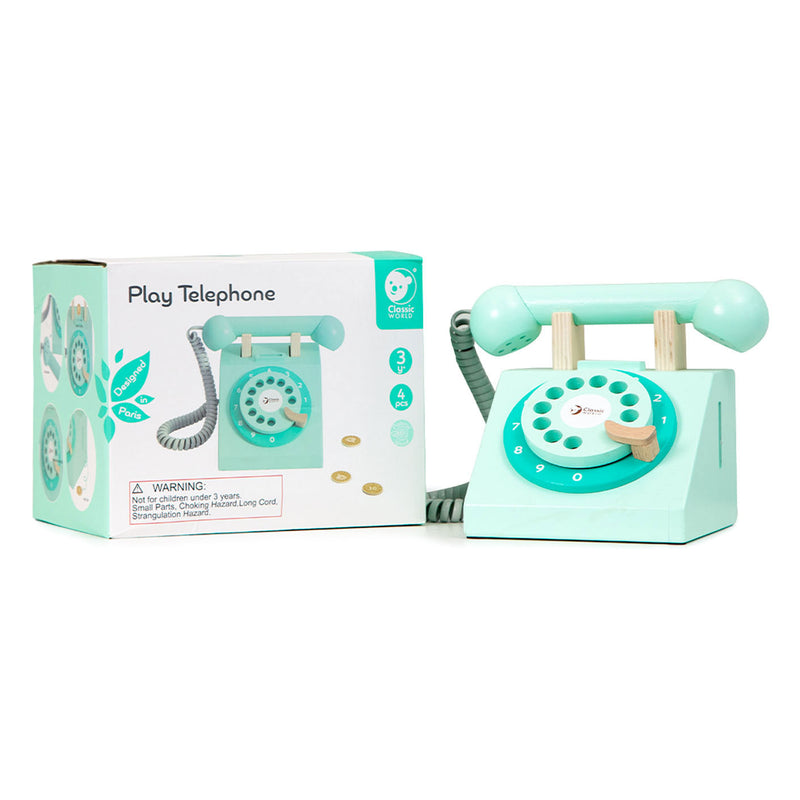 Afbeelding laden in galerijviewer, Classic world houten retro telefoon turquoise
