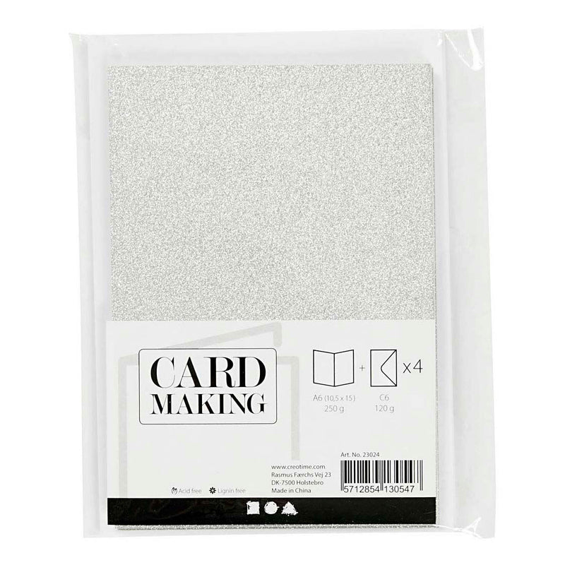 Afbeelding laden in galerijviewer, Creativ company kaarten en enveloppen 10,5x15cm glitter zilver - 4st.