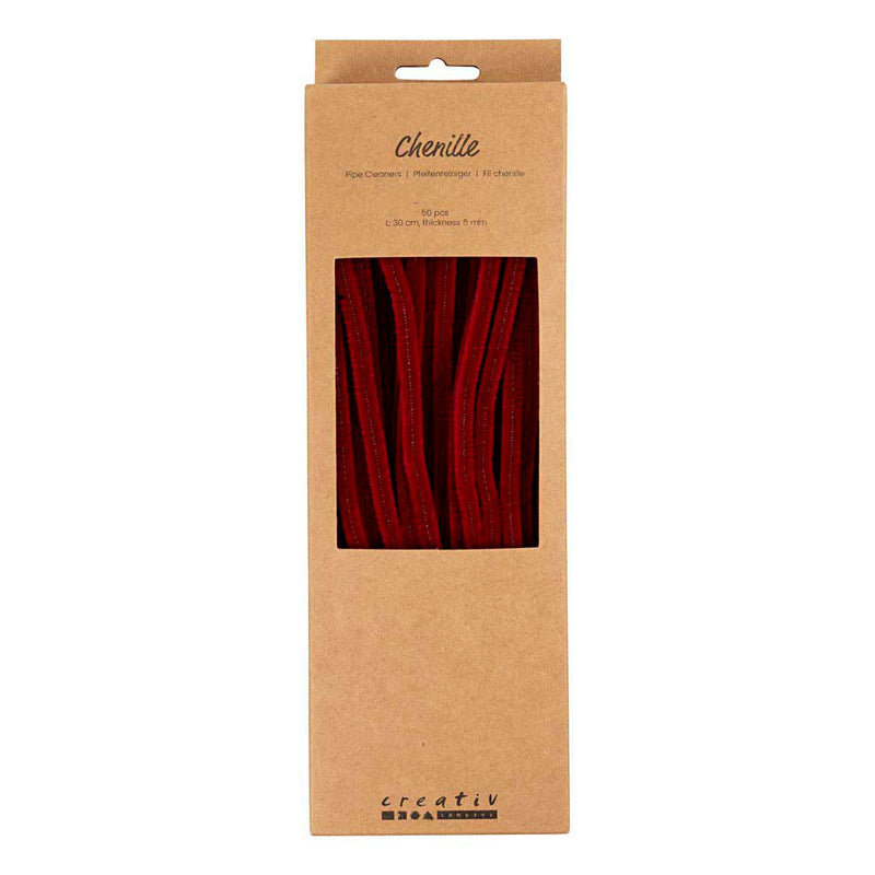 Afbeelding laden in galerijviewer, Creativ company chenilledraad knutselmateriaal donkerrood 50 stuks 6mm x 30cm.